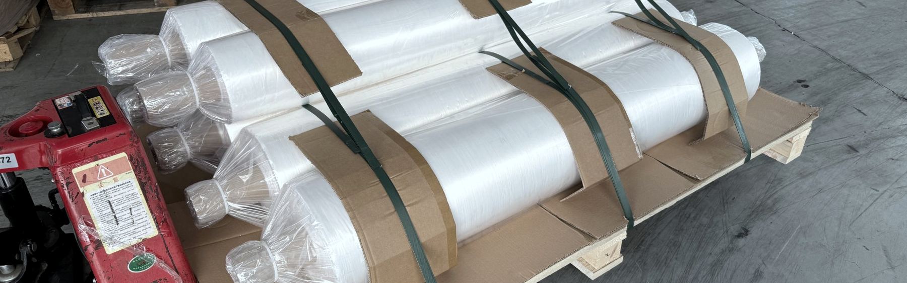 Roll goods packed for outbound shipment